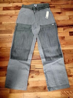 Men's Straight Gray Work Jeans with Reinforced Dark Knee Panels